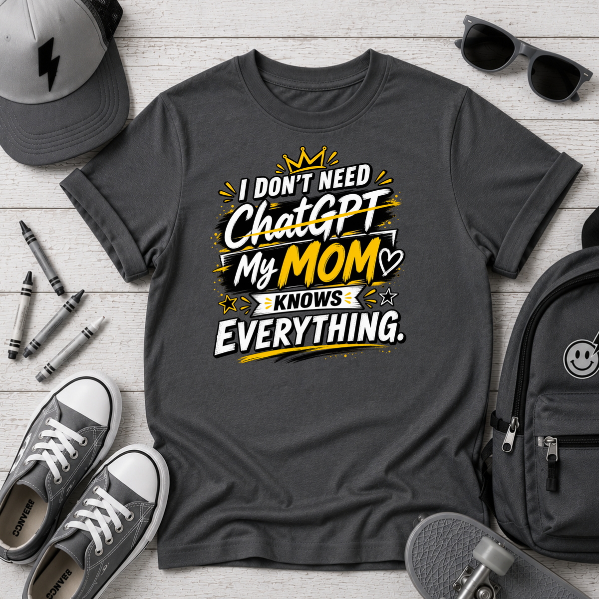 "I Don’t Need ChatGPT, My Mom Knows Everything" Funny Graphic Kids Tee
