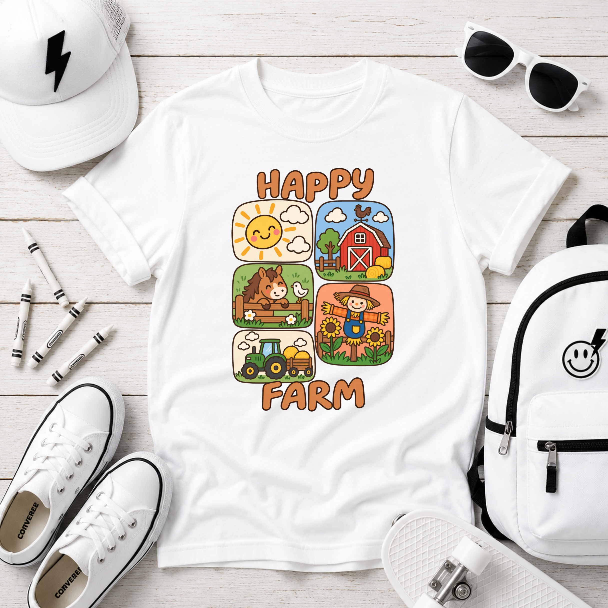 Kids T-Shirt «Happy Farm» Cute Farm Animals Tee Children's Barnyard Shirt