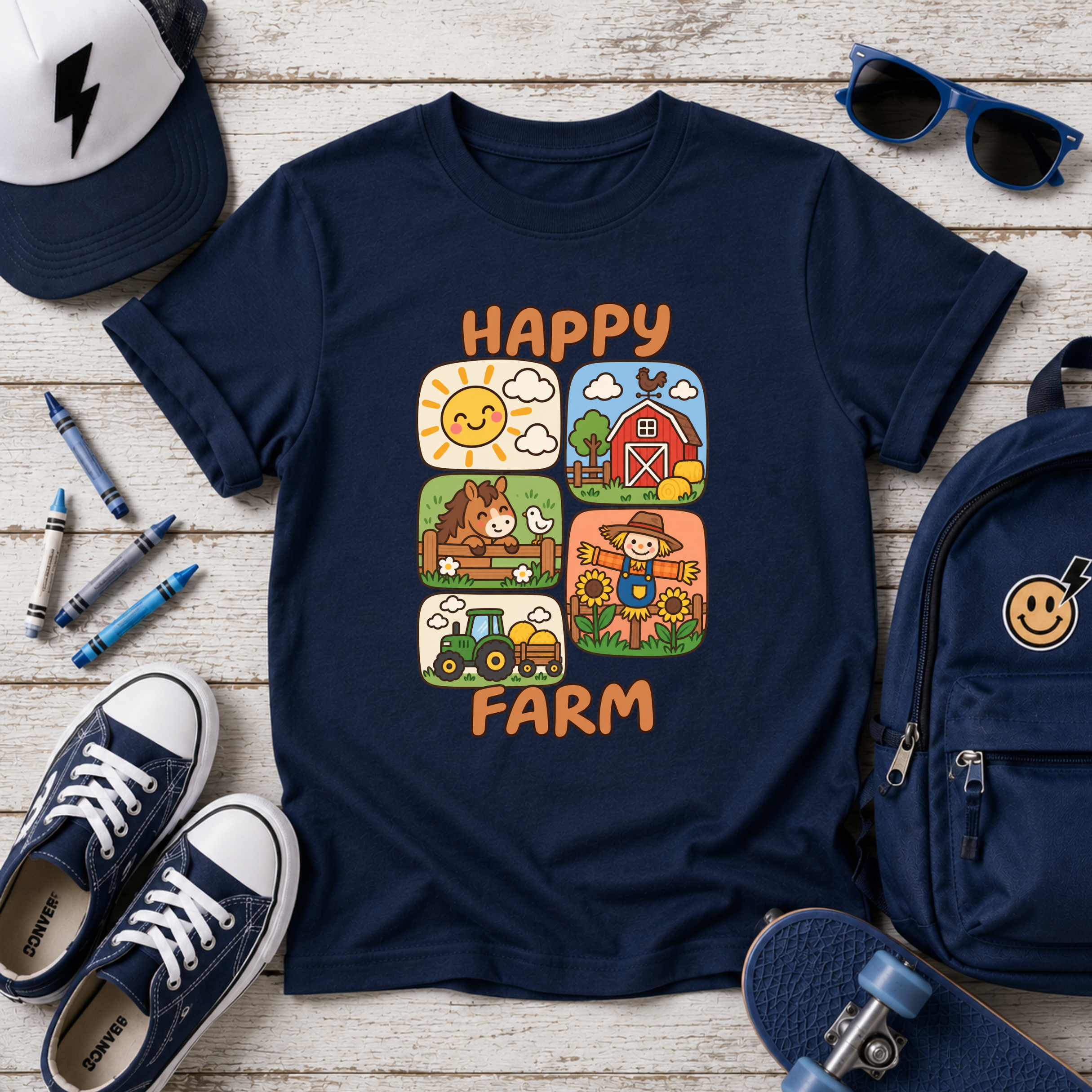 Kids T-Shirt «Happy Farm» Cute Farm Animals Tee Children's Barnyard Shirt