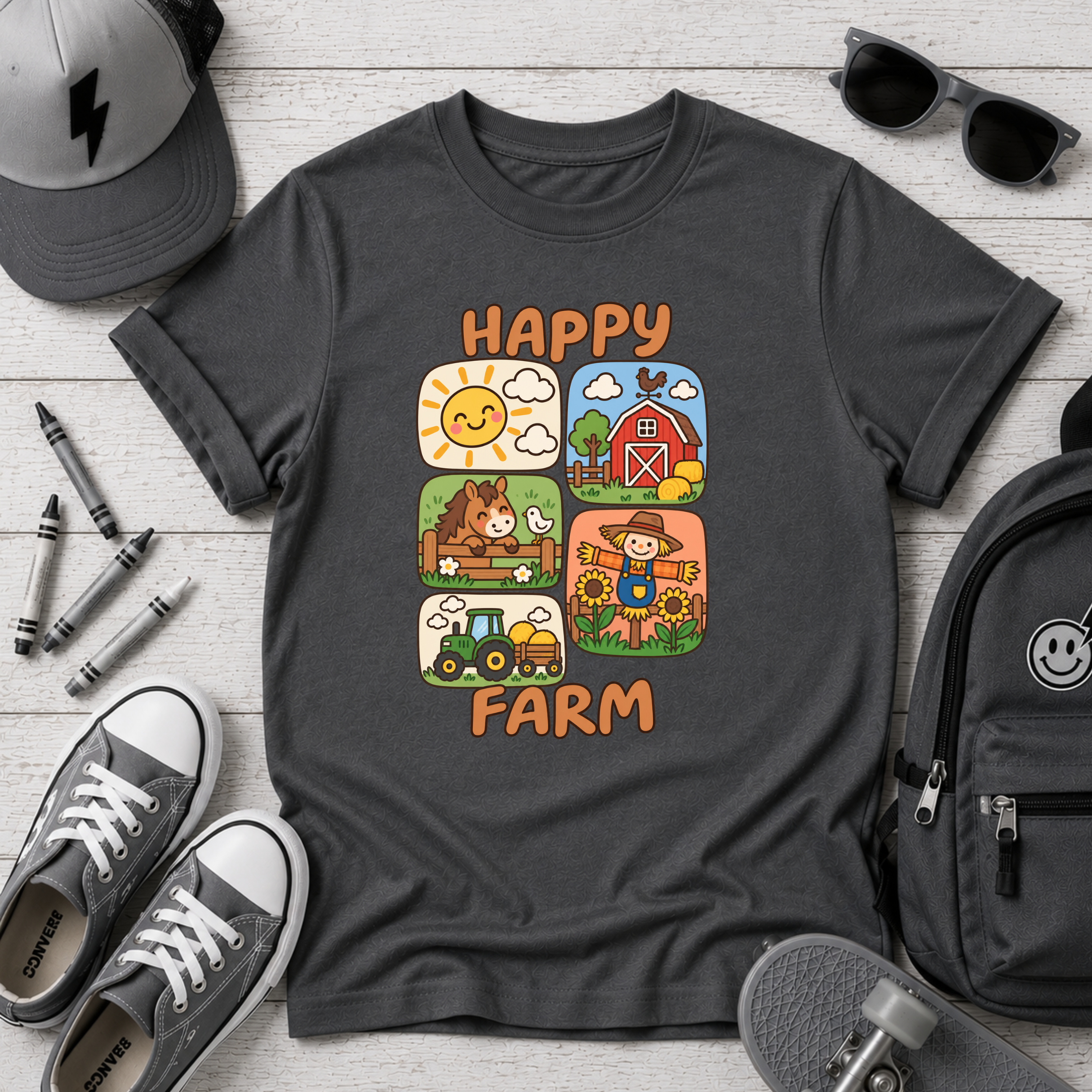 Kids T-Shirt «Happy Farm» Cute Farm Animals Tee Children's Barnyard Shirt