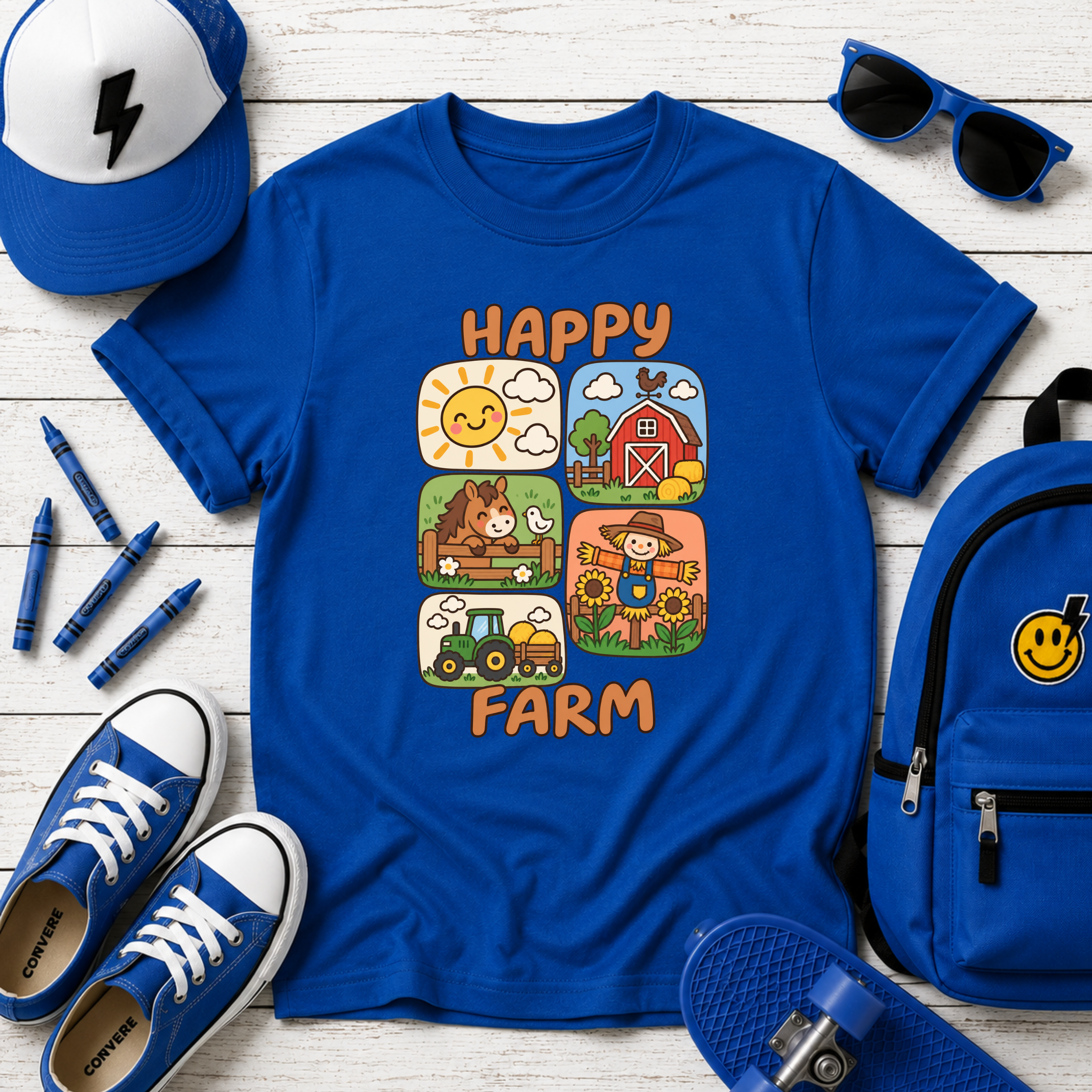 Kids T-Shirt «Happy Farm» Cute Farm Animals Tee Children's Barnyard Shirt