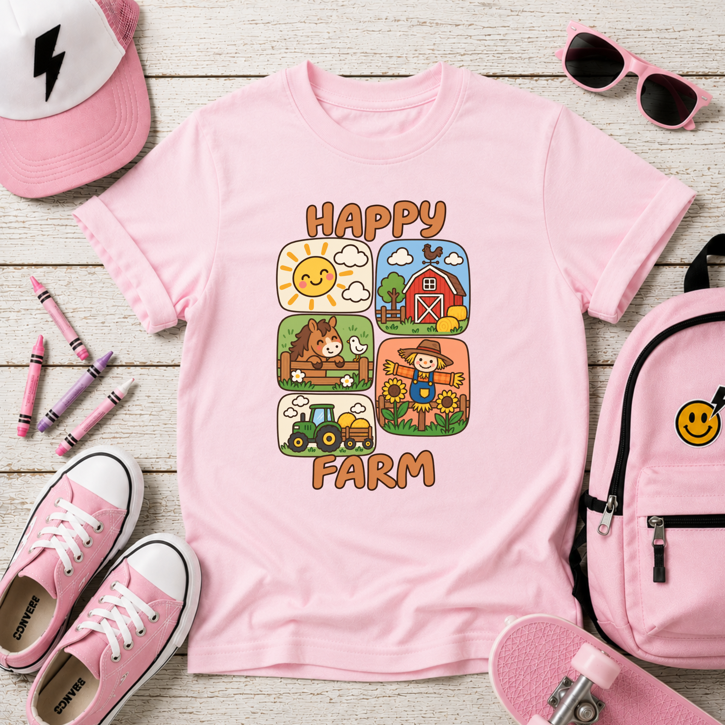 Kids T-Shirt «Happy Farm» Cute Farm Animals Tee Children's Barnyard Shirt