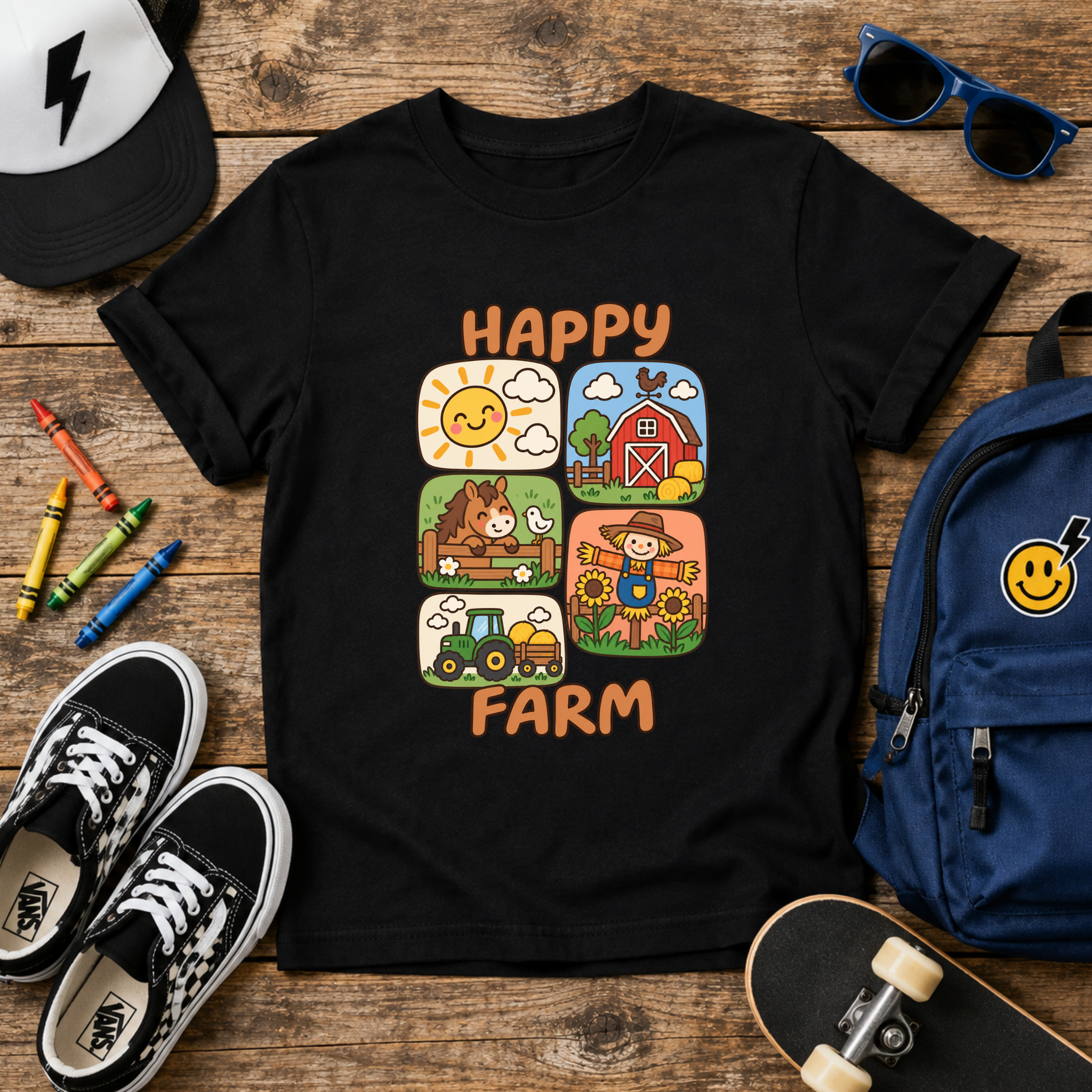 Kids T-Shirt «Happy Farm» Cute Farm Animals Tee Children's Barnyard Shirt