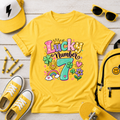 Girls "Lucky Number 7" T-Shirt Cute St. Patrick's Day Rainbow & Clover Tee