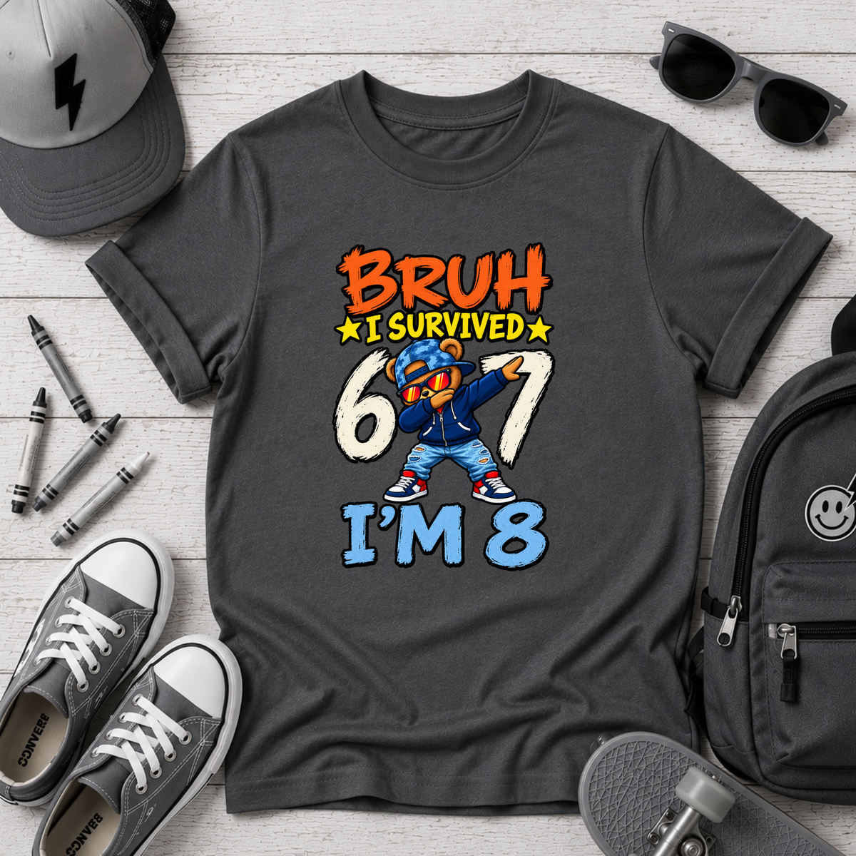 “Bruh I Survived 6/7 I’m 8” Funny Birthday Tee for Boys