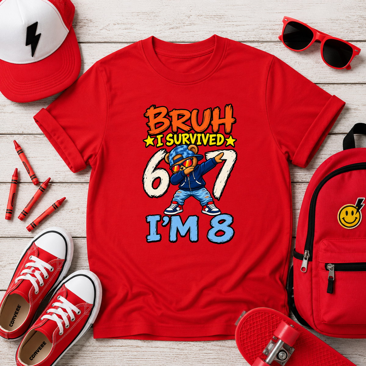 “Bruh I Survived 6/7 I’m 8” Funny Birthday Tee for Boys