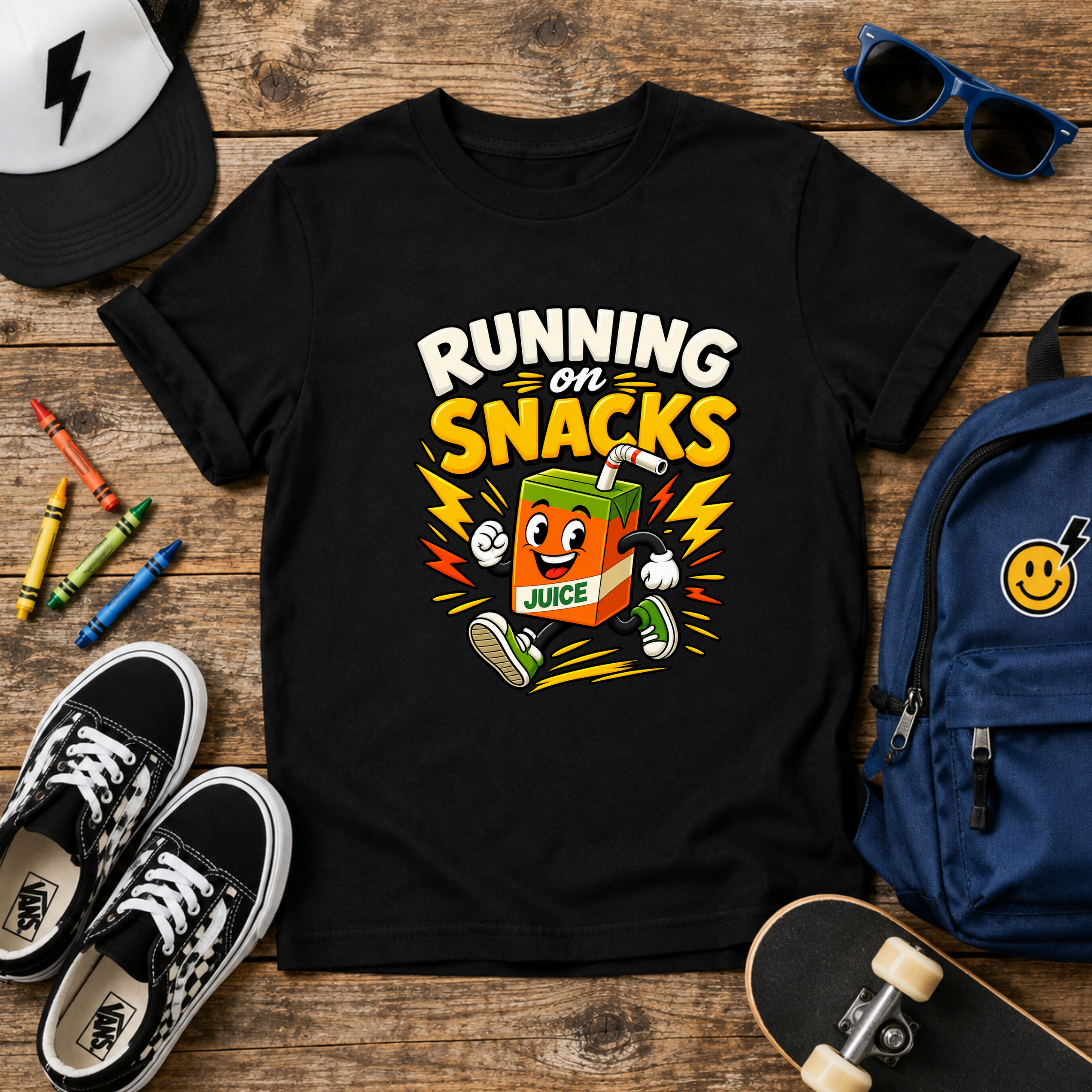 Kids T-Shirt "Running on Snacks" Cute Juice Box Graphic Tee