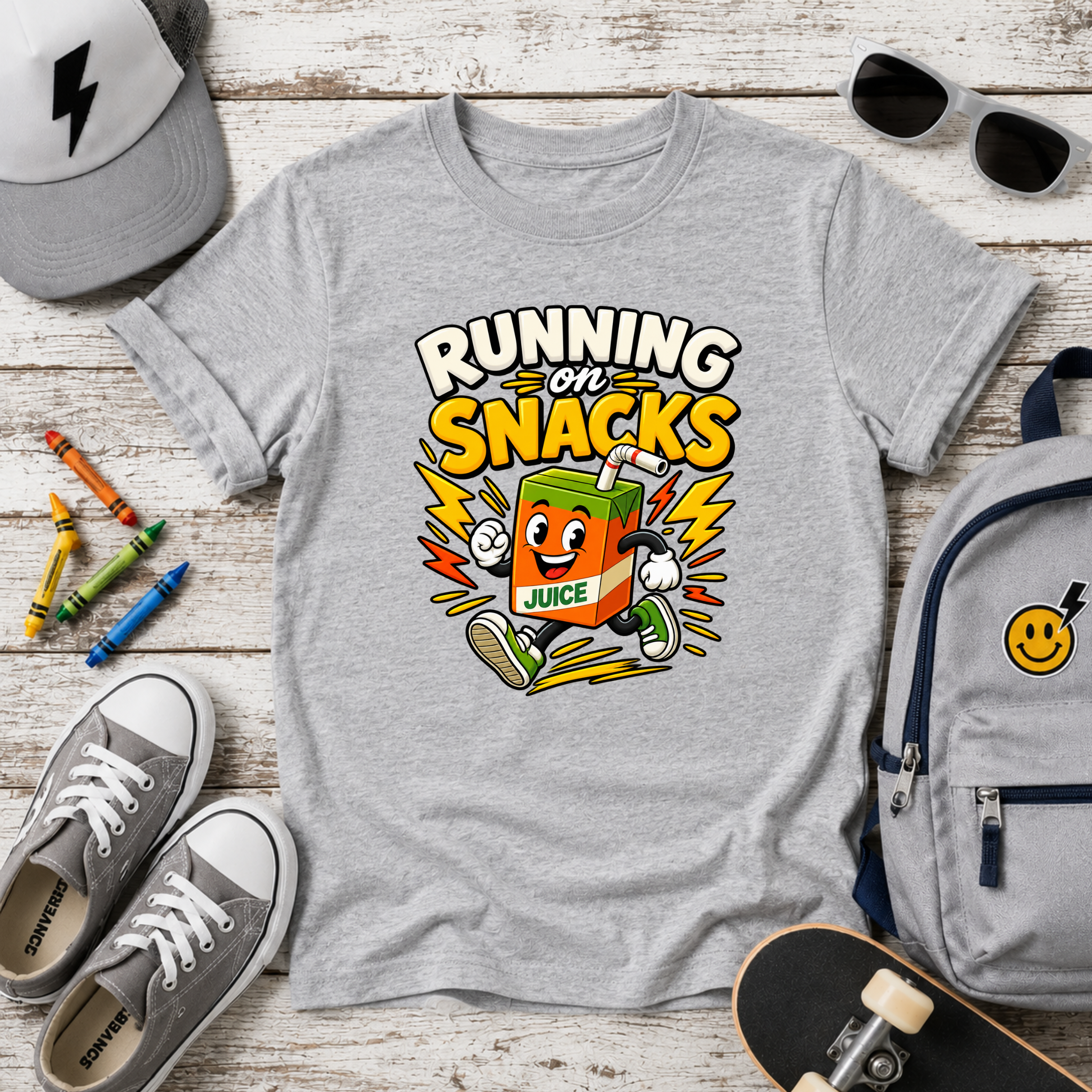 Kids T-Shirt "Running on Snacks" Cute Juice Box Graphic Tee