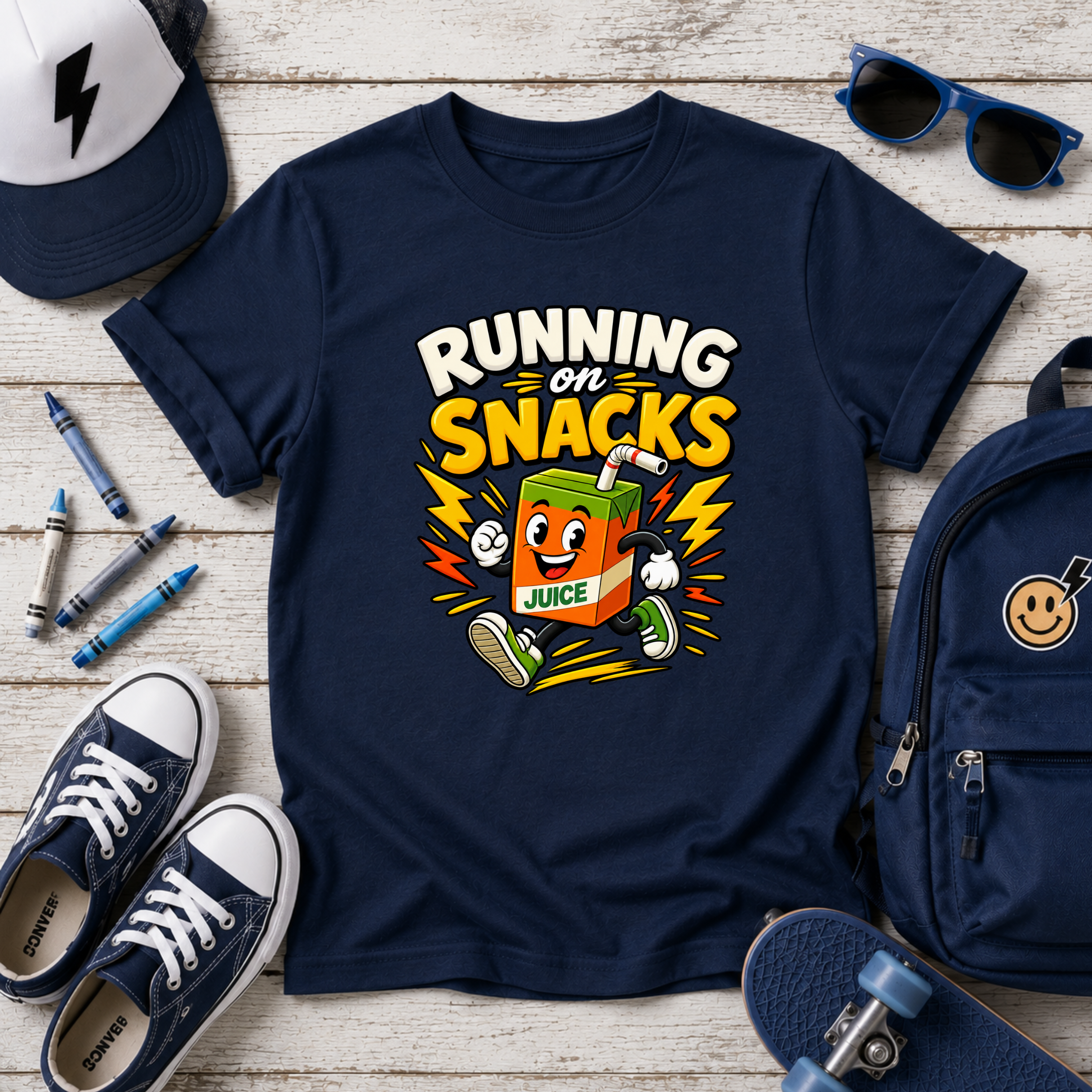 Kids T-Shirt "Running on Snacks" Cute Juice Box Graphic Tee