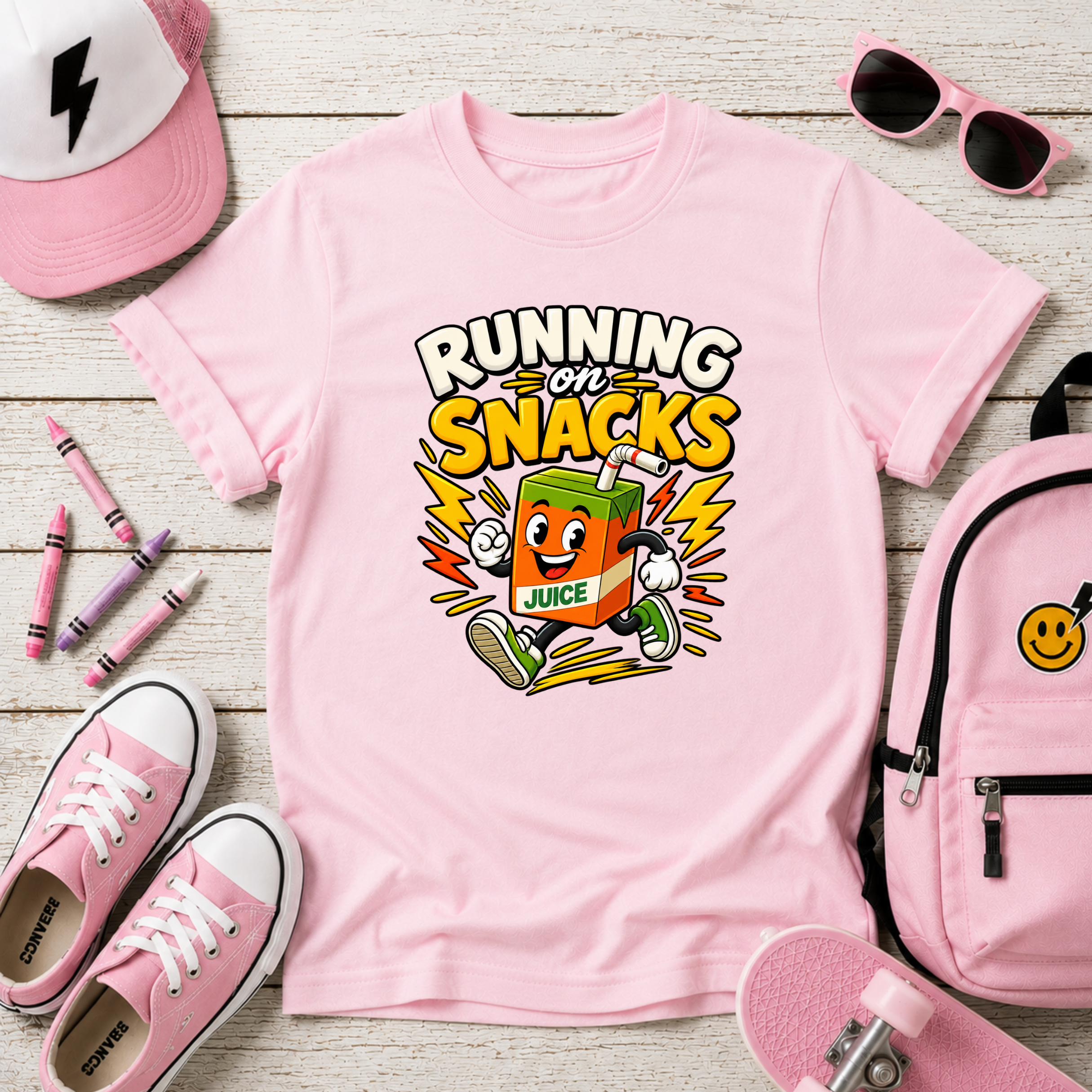 Kids T-Shirt "Running on Snacks" Cute Juice Box Graphic Tee