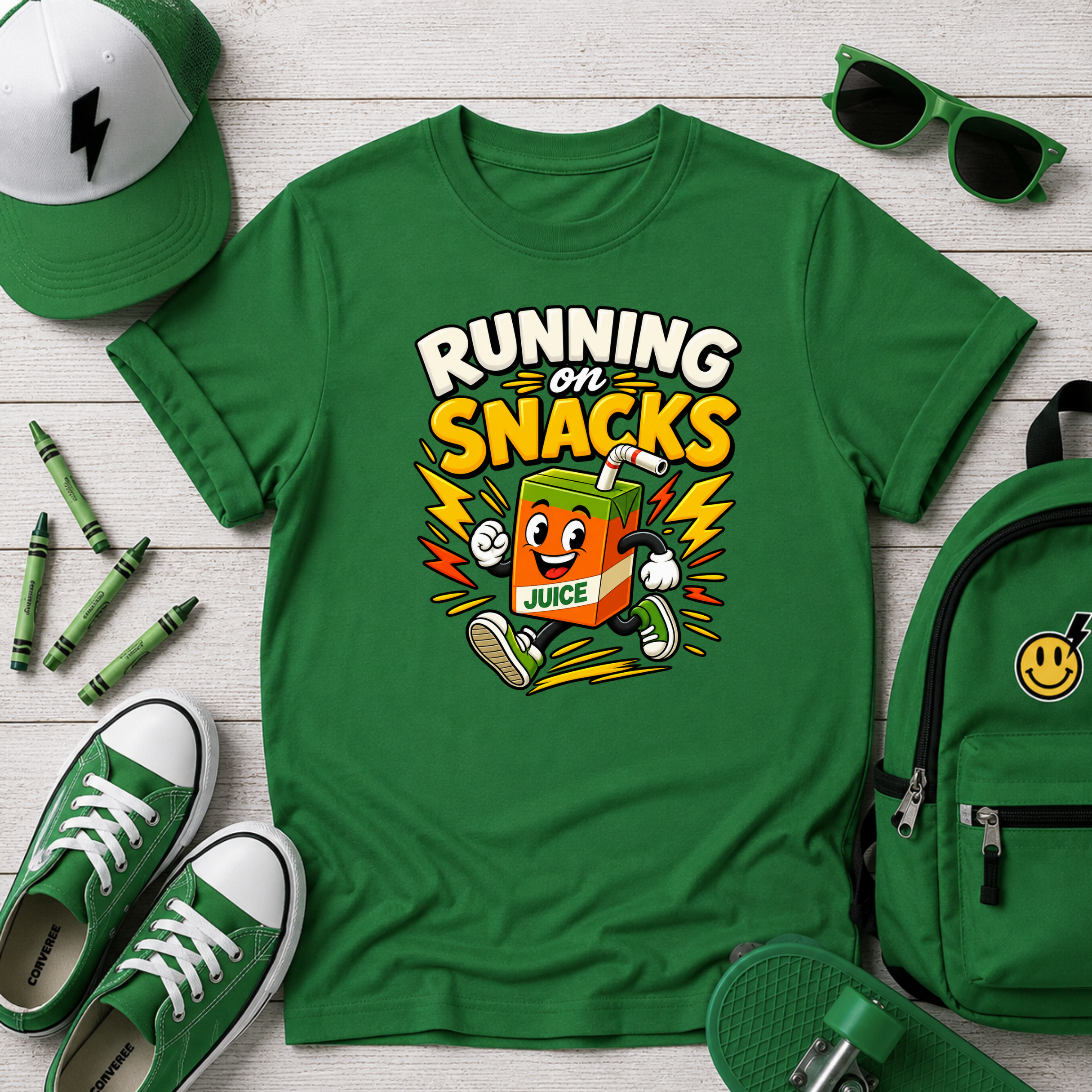 Kids T-Shirt "Running on Snacks" Cute Juice Box Graphic Tee