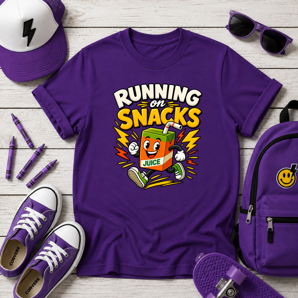 Kids T-Shirt "Running on Snacks" Cute Juice Box Graphic Tee