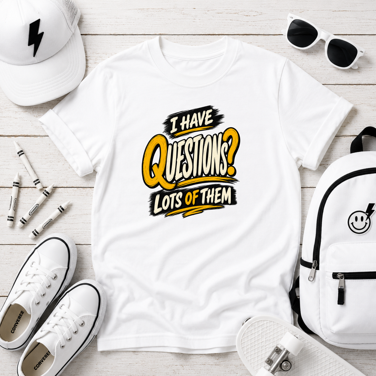 Kids T-Shirt "I Have Questions? Lots of Them" Funny Graphic Tee