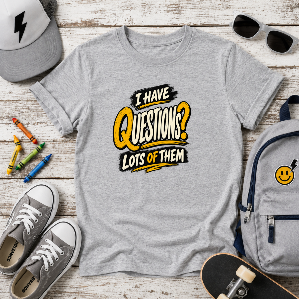 Kids T-Shirt "I Have Questions? Lots of Them" Funny Graphic Tee
