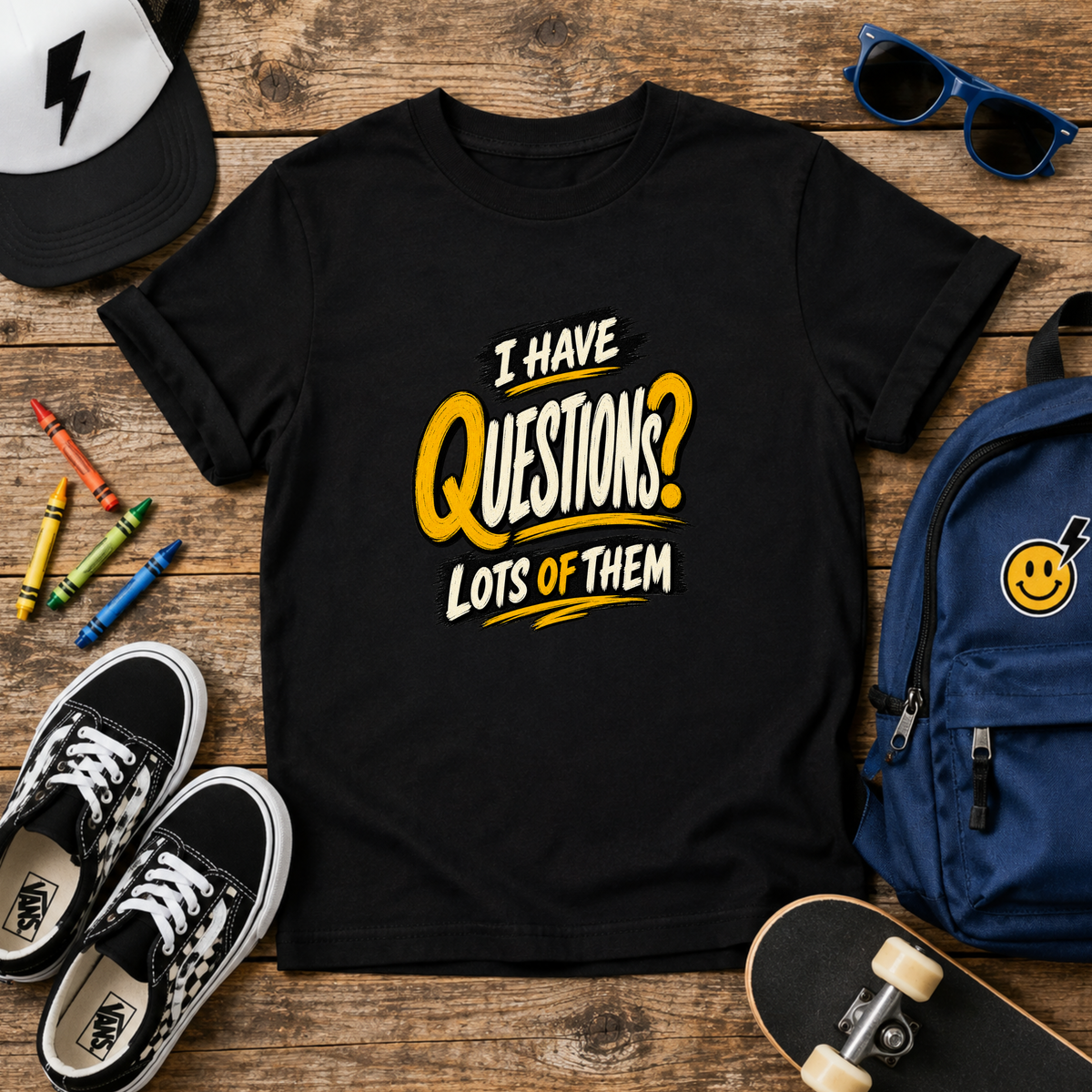 Kids T-Shirt "I Have Questions? Lots of Them" Funny Graphic Tee