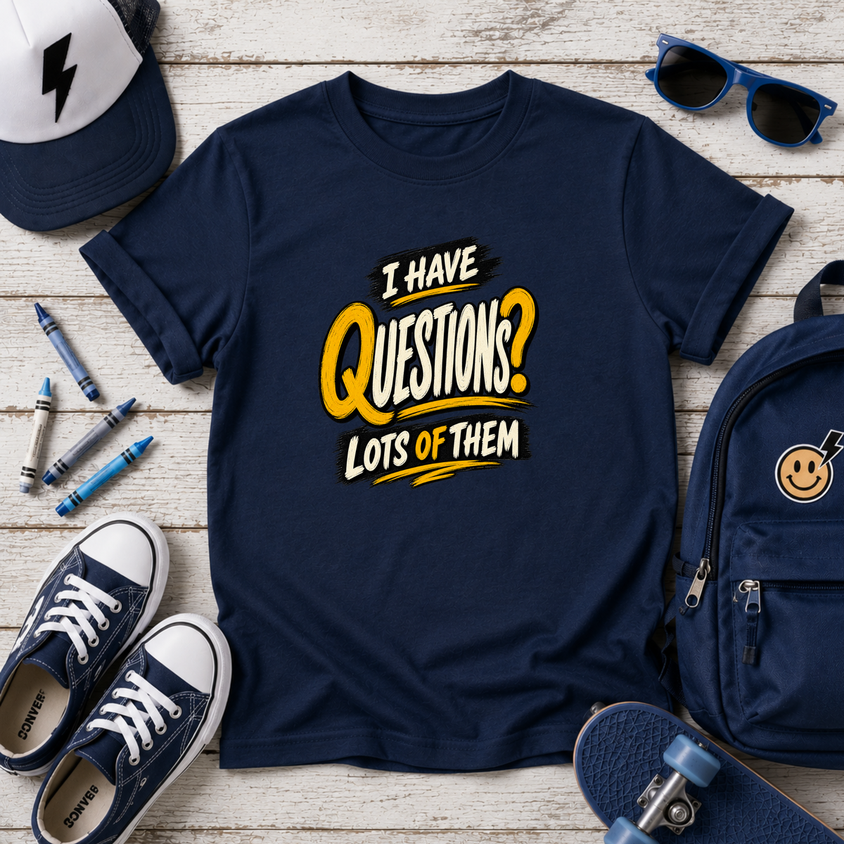 Kids T-Shirt "I Have Questions? Lots of Them" Funny Graphic Tee