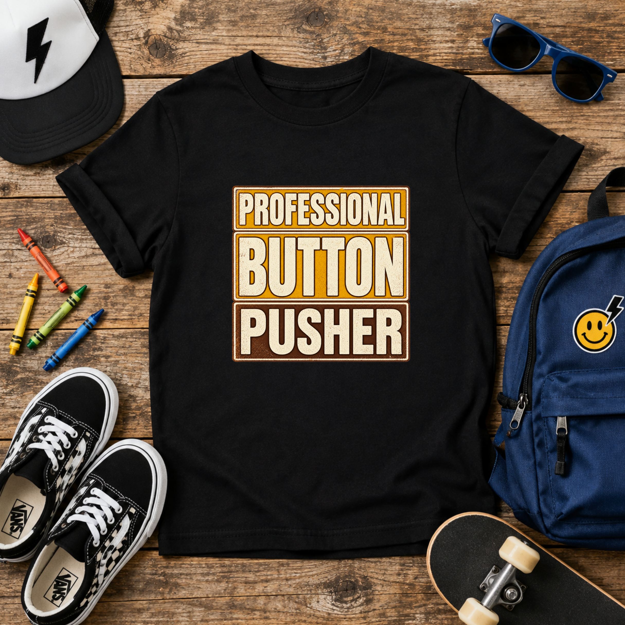 Kids Tee "Professional Button Pusher" Funny Retro Graphic