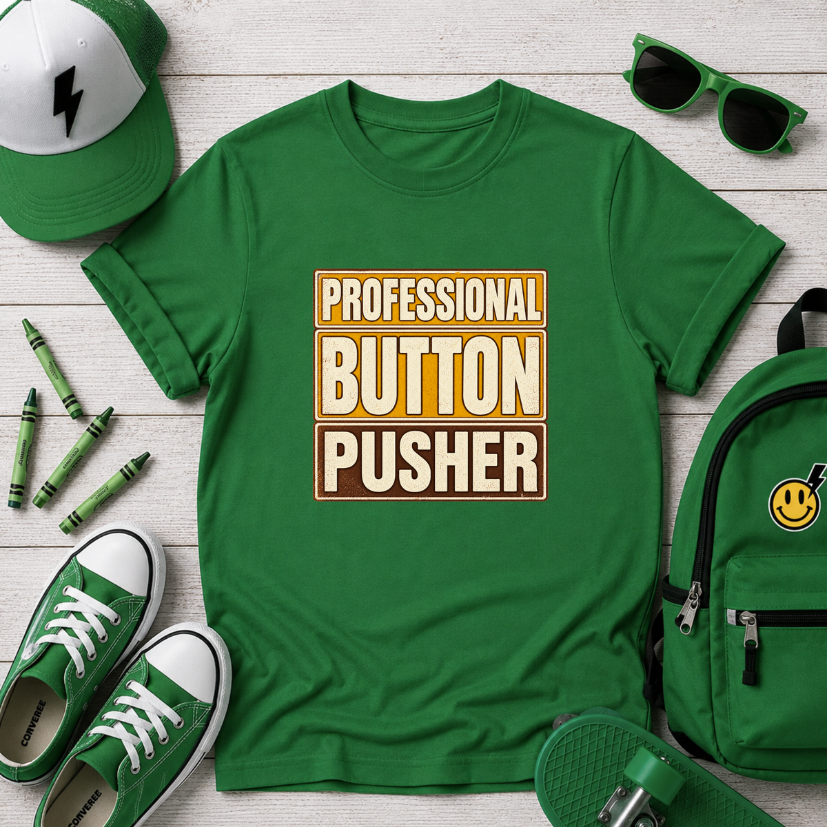 Kids Tee "Professional Button Pusher" Funny Retro Graphic