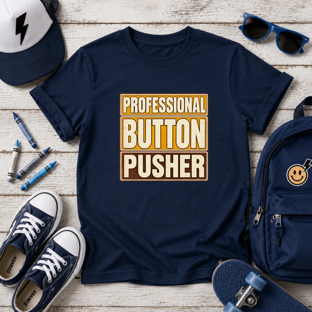 Kids Tee "Professional Button Pusher" Funny Retro Graphic