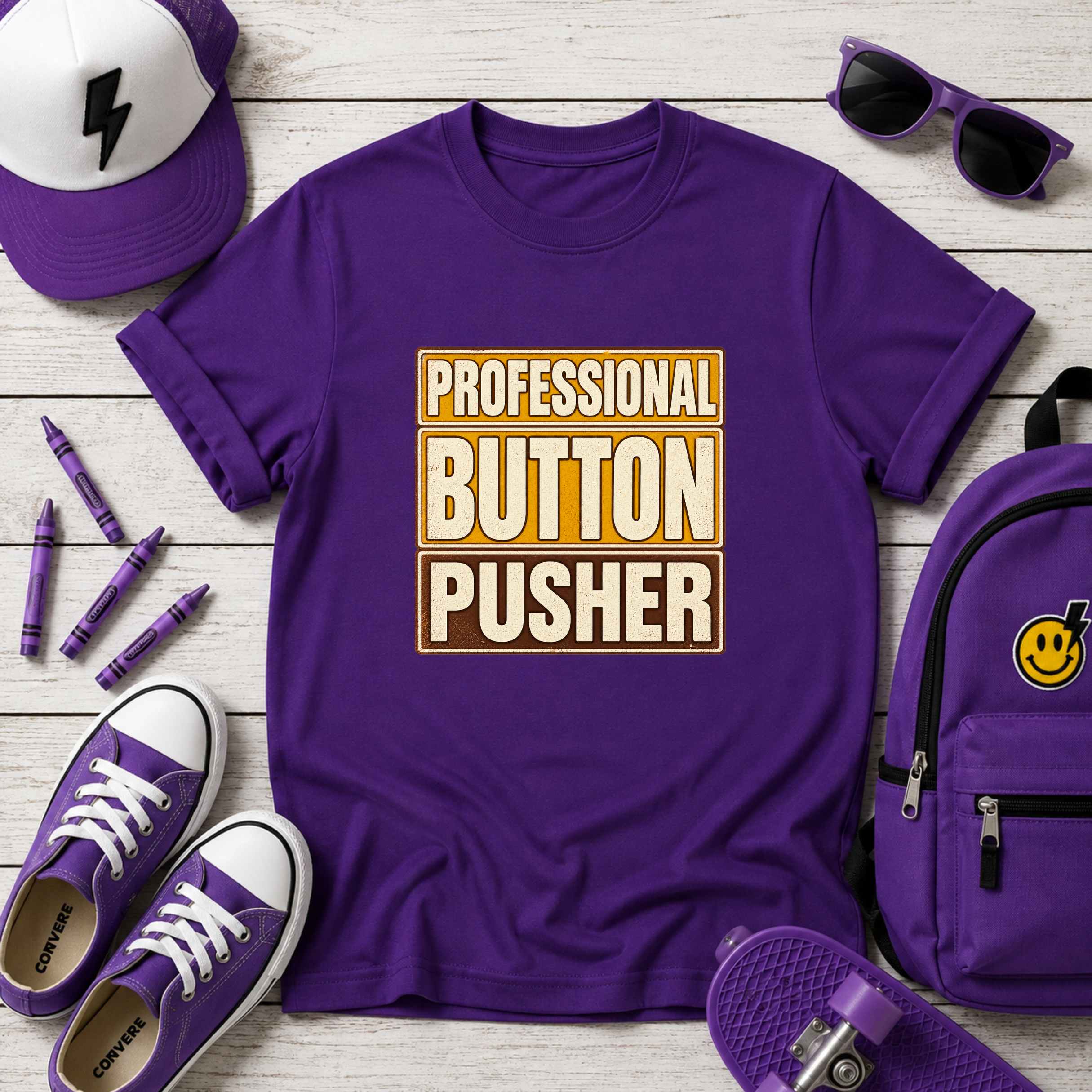 Kids Tee "Professional Button Pusher" Funny Retro Graphic