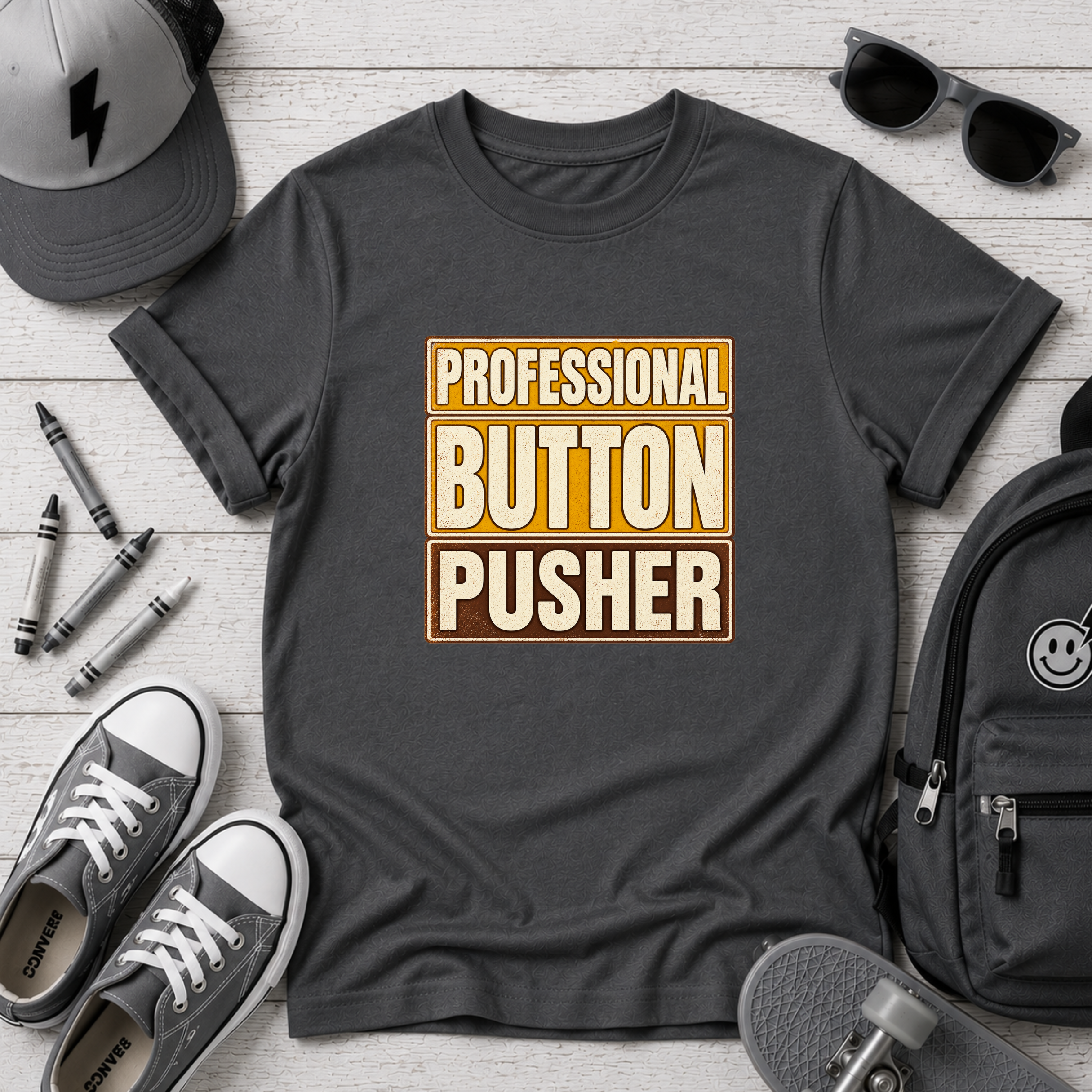 Kids Tee "Professional Button Pusher" Funny Retro Graphic
