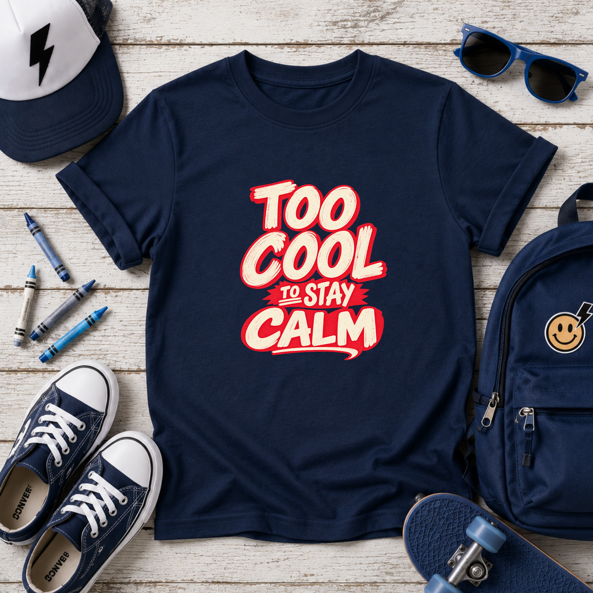 Kids T-Shirt "Too Cool to Stay Calm" Funny Retro Graphic Tee