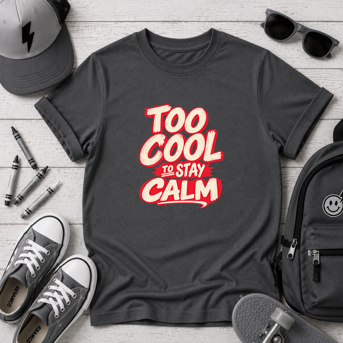 Kids T-Shirt "Too Cool to Stay Calm" Funny Retro Graphic Tee