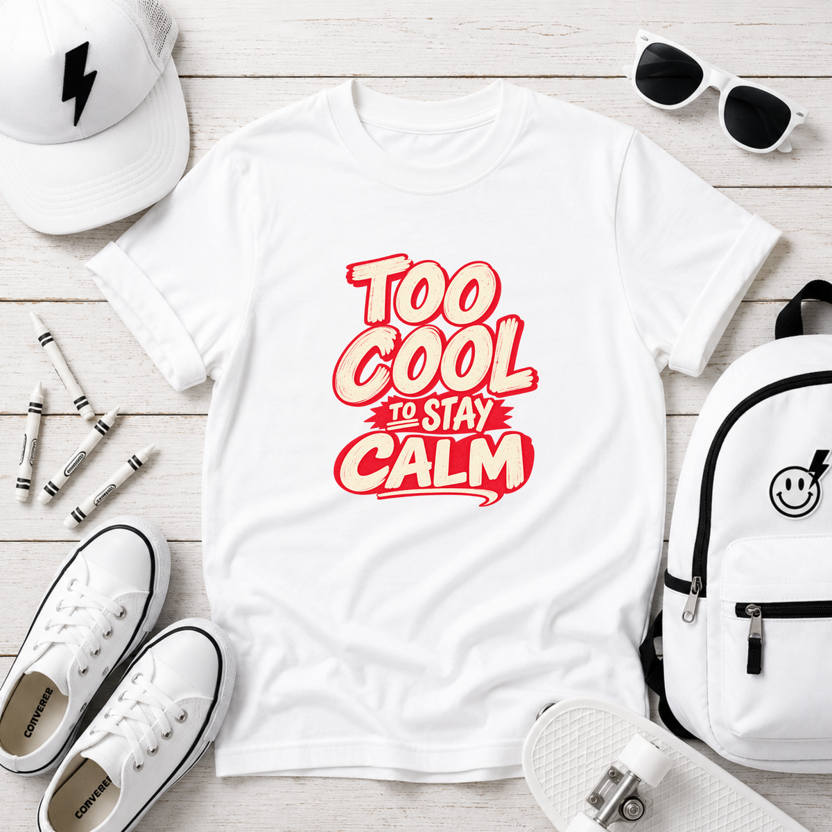 Kids T-Shirt "Too Cool to Stay Calm" Funny Retro Graphic Tee