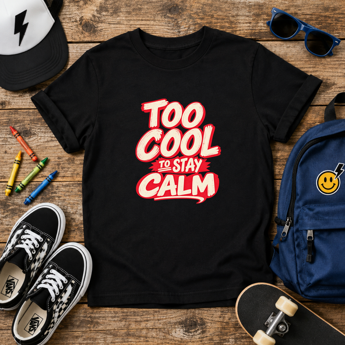 Kids T-Shirt "Too Cool to Stay Calm" Funny Retro Graphic Tee