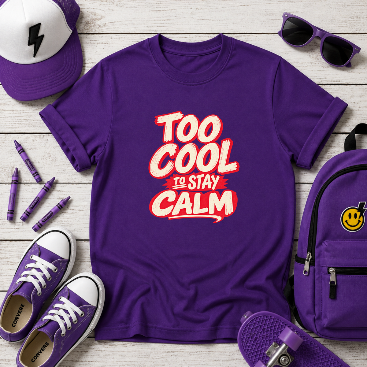 Kids T-Shirt "Too Cool to Stay Calm" Funny Retro Graphic Tee