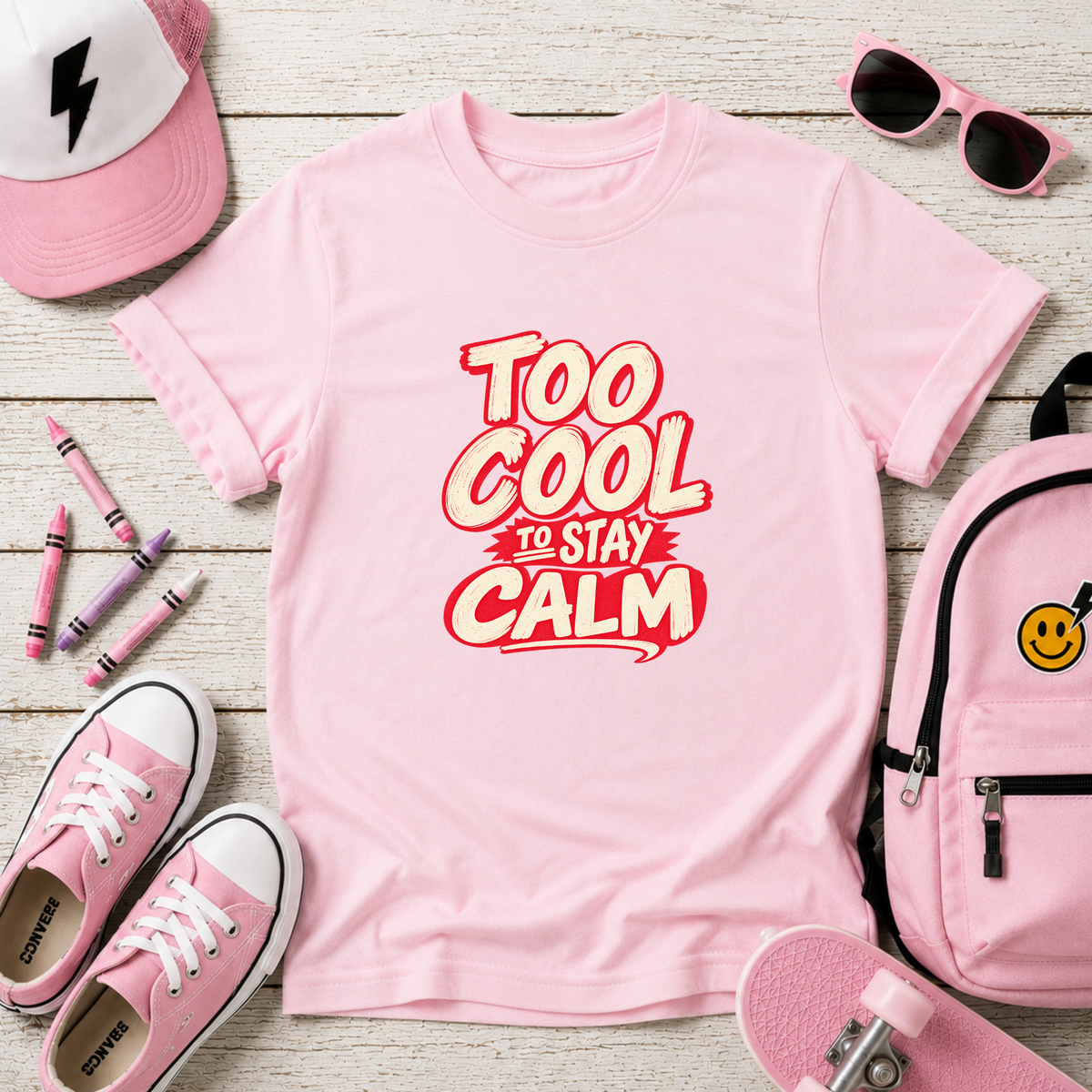 Kids T-Shirt "Too Cool to Stay Calm" Funny Retro Graphic Tee