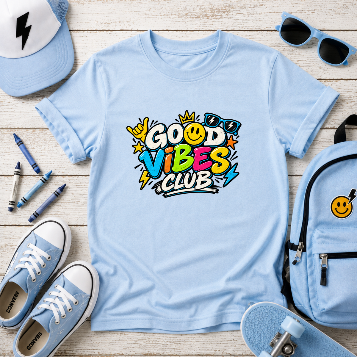 Kids Tee "Good Vibes Club" Cute Bright Graphic T-Shirt