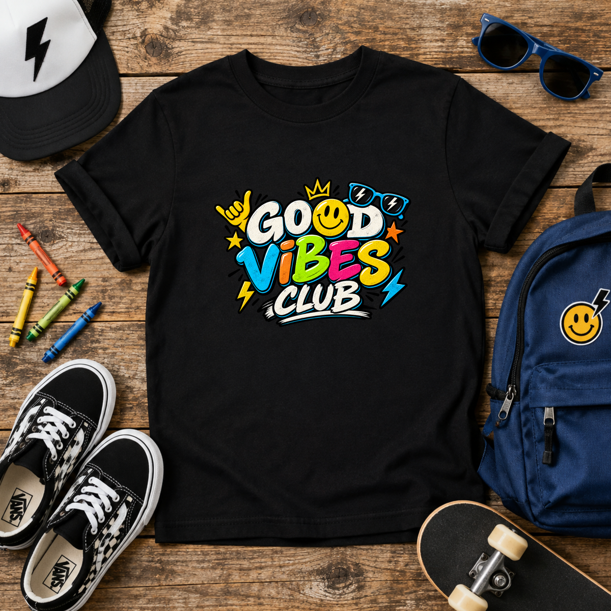 Kids Tee "Good Vibes Club" Cute Bright Graphic T-Shirt