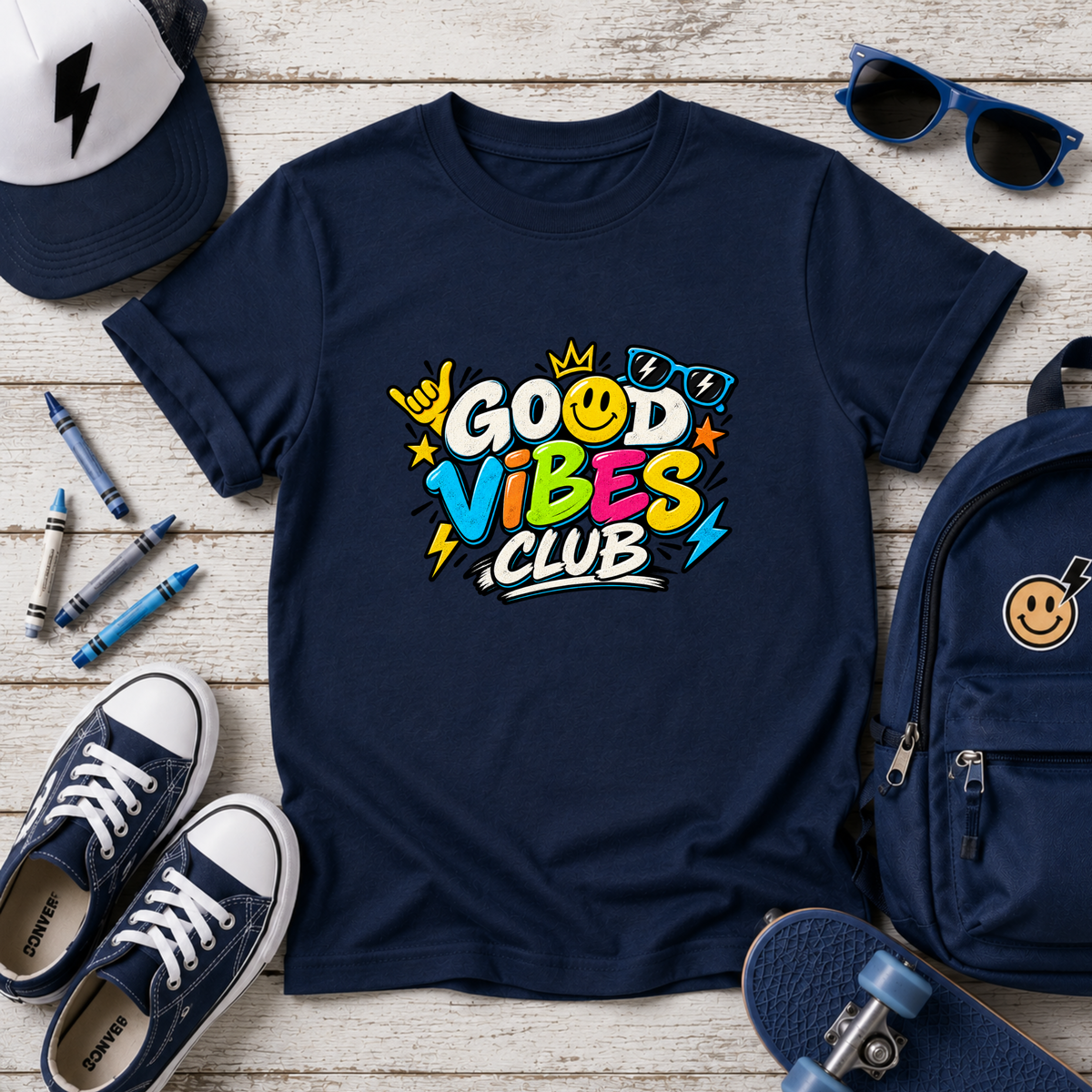 Kids Tee "Good Vibes Club" Cute Bright Graphic T-Shirt