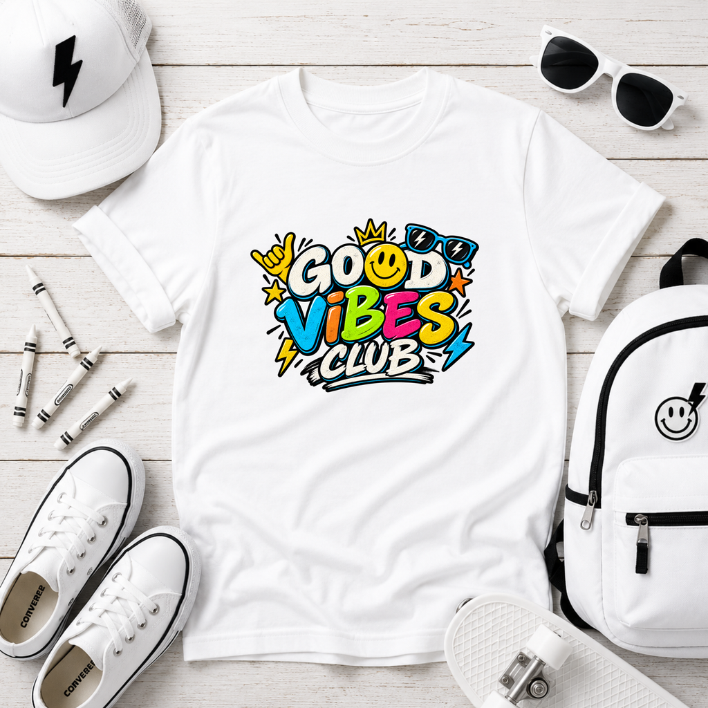 Kids Tee "Good Vibes Club" Cute Bright Graphic T-Shirt