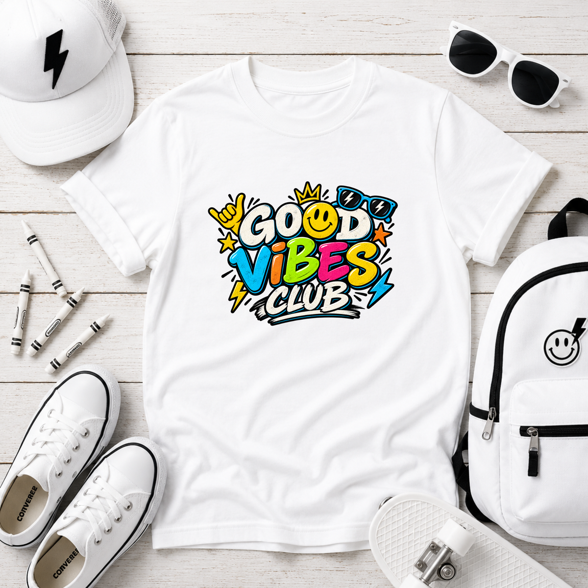 Kids Tee "Good Vibes Club" Cute Bright Graphic T-Shirt