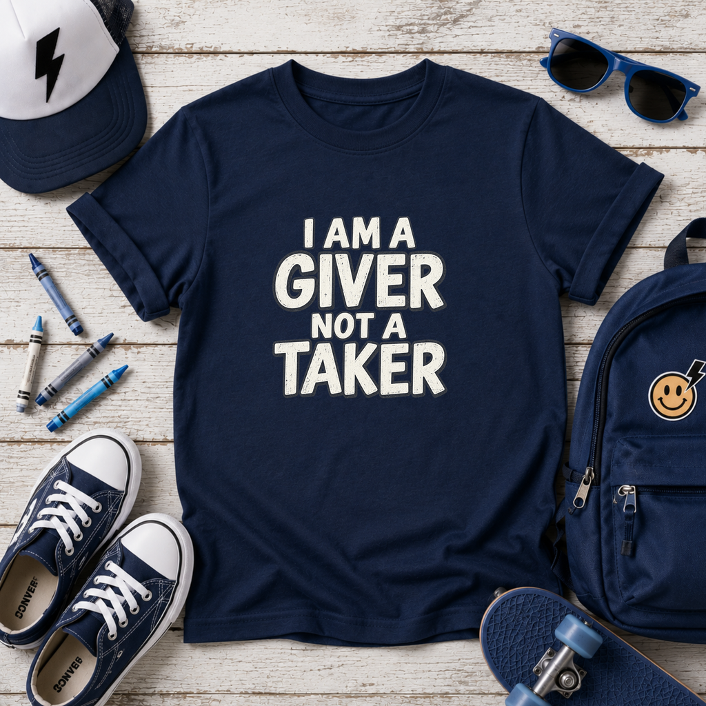 Cute Kids Tee "I Am a Giver Not a Taker" Positive Message Shirt