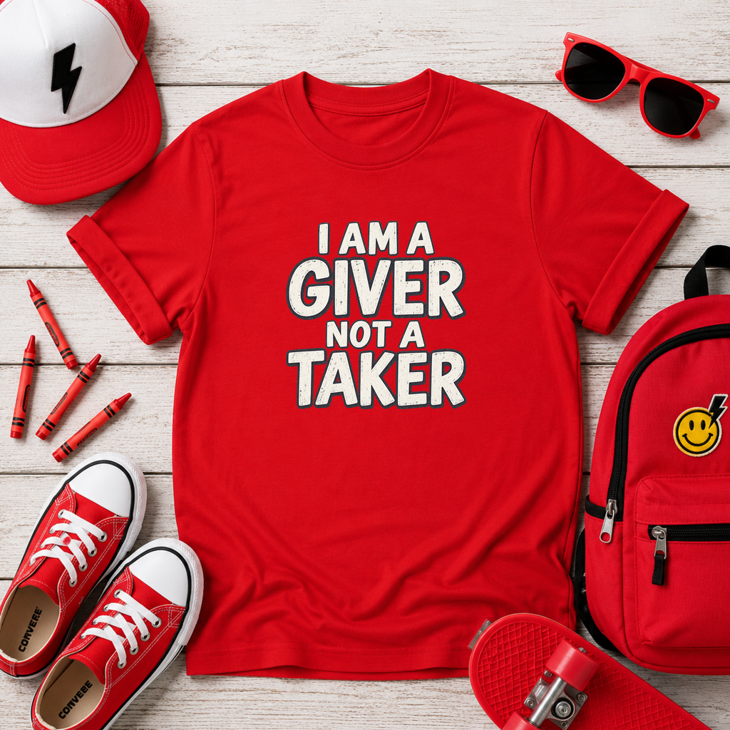 Cute Kids Tee "I Am a Giver Not a Taker" Positive Message Shirt