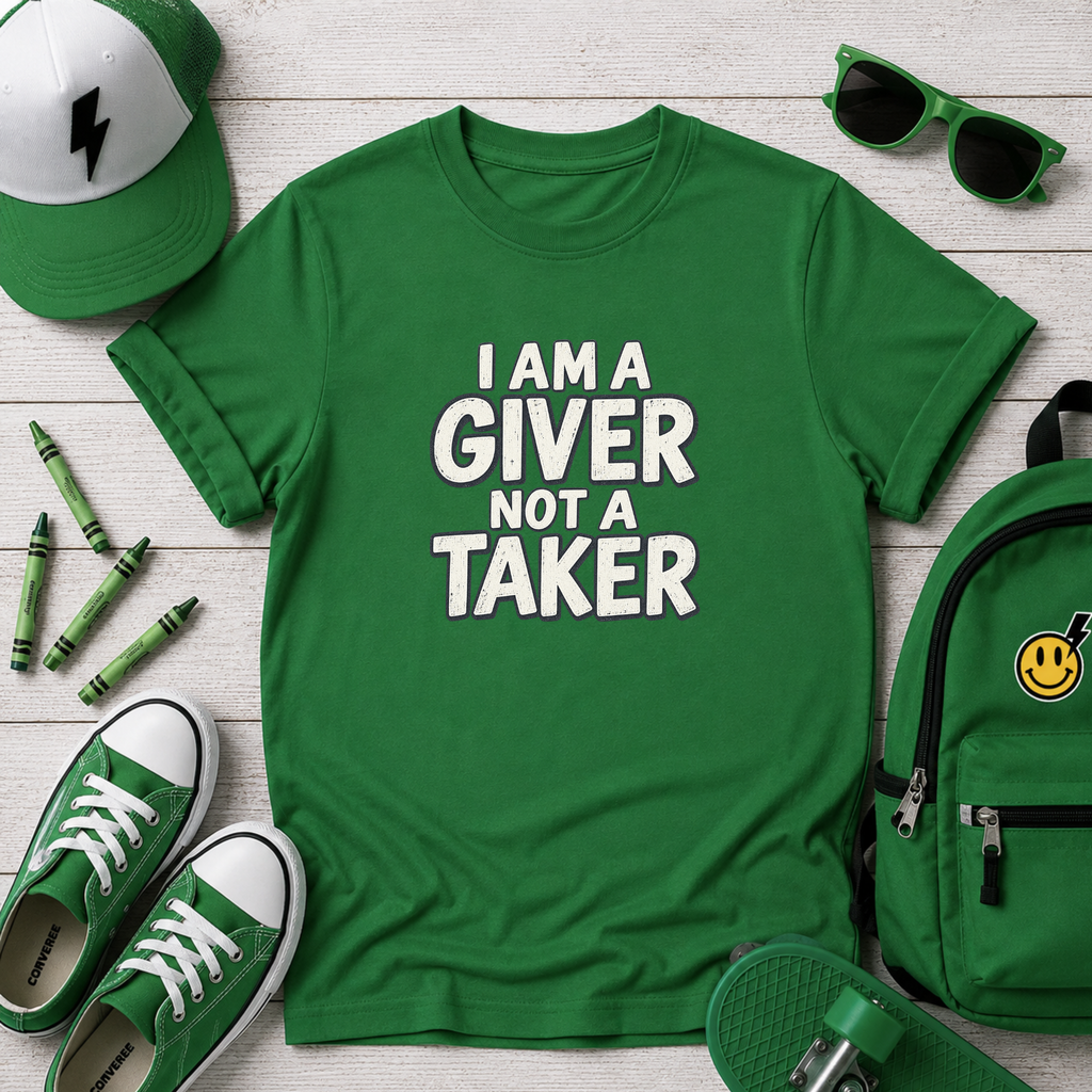 Cute Kids Tee "I Am a Giver Not a Taker" Positive Message Shirt