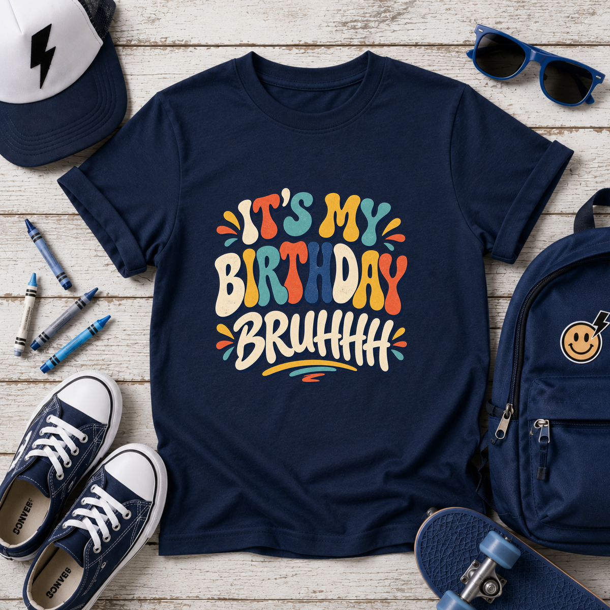 Kids Tee "It's My Birthday Bruhhh" Colorful Birthday Shirt
