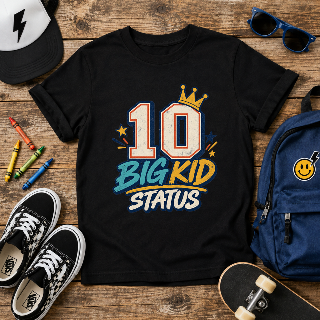 10 Big Kid Status Kids Tee 10th Birthday Shirt for Kids