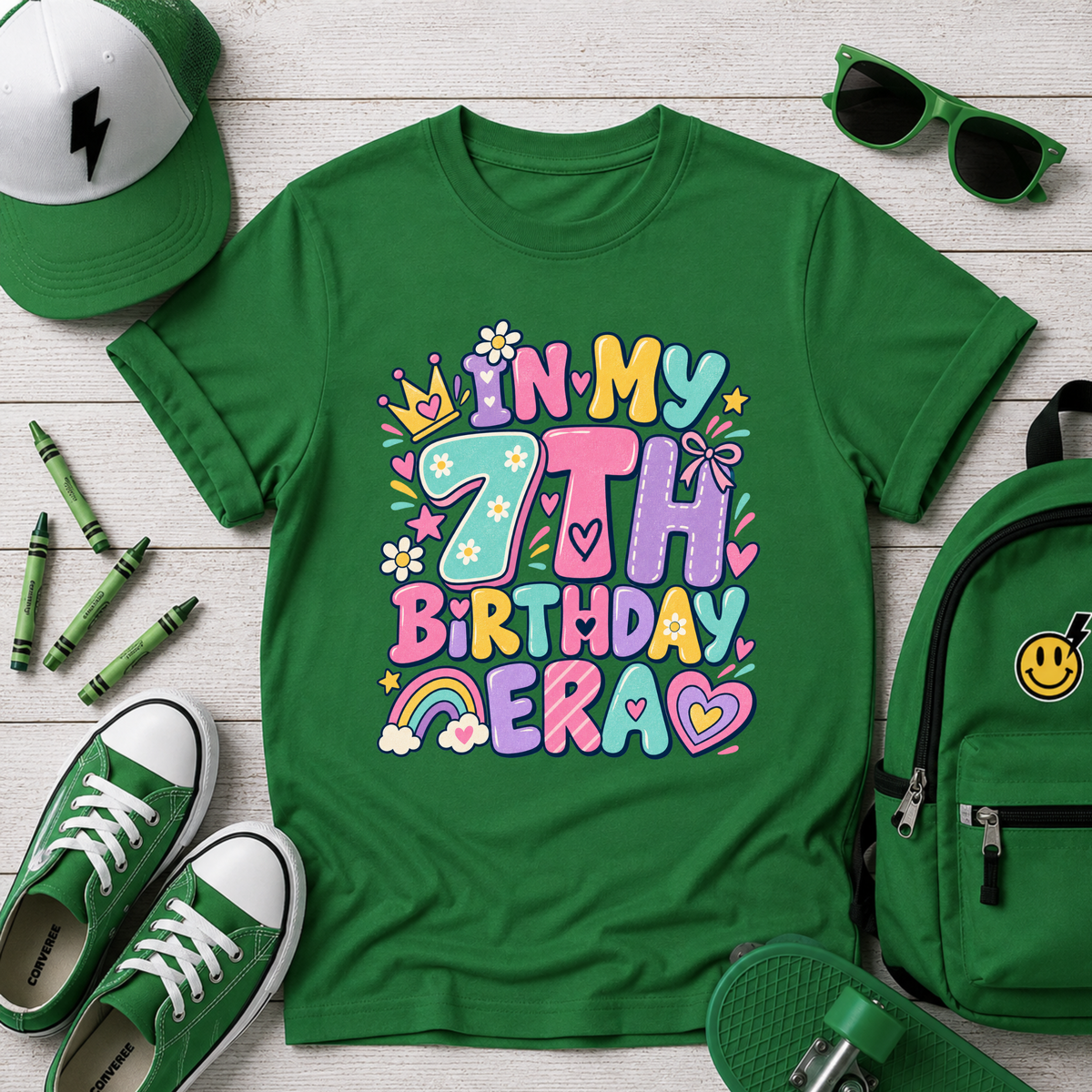 7th Birthday Kids Tee - Cute Pastel "In My 7th Birthday Era"