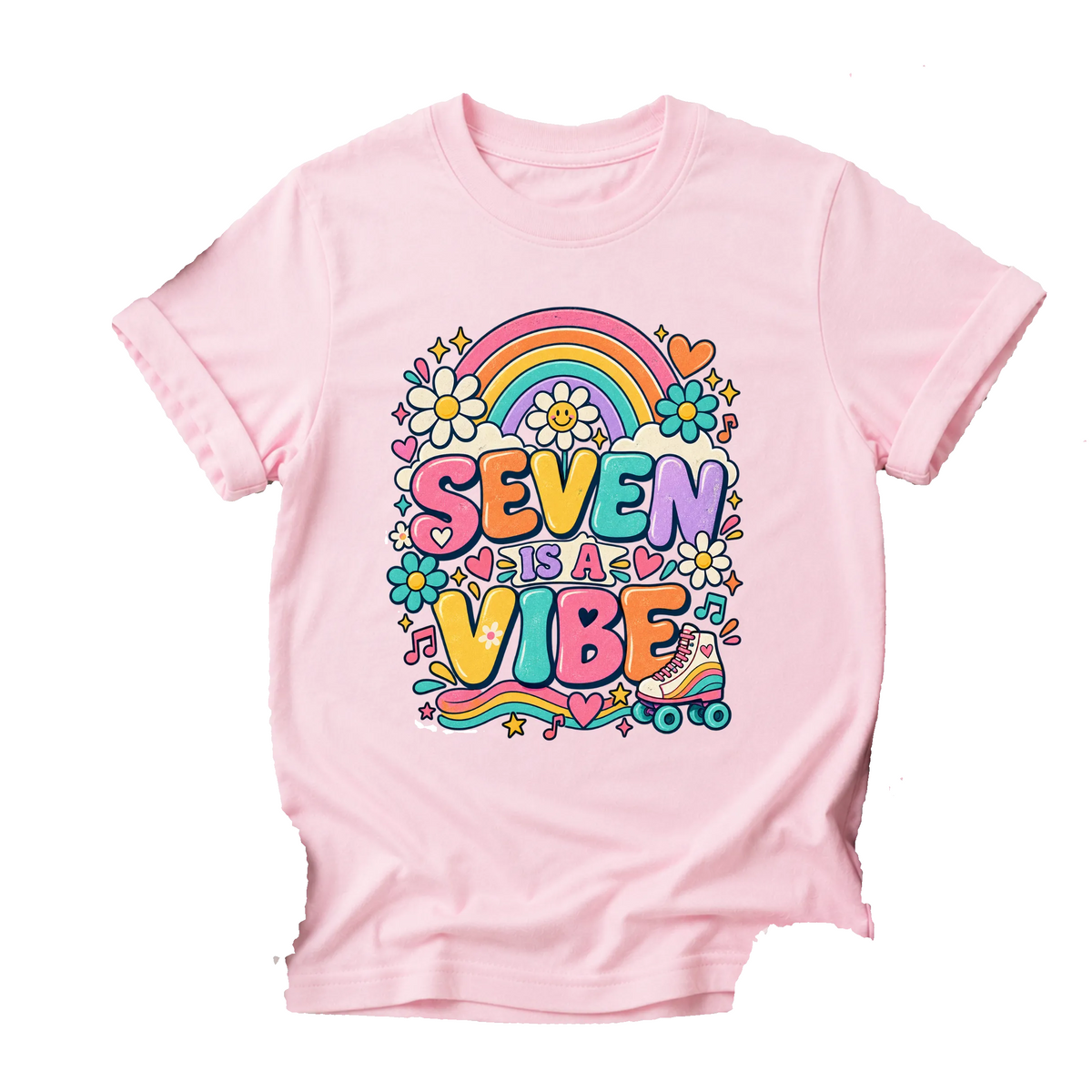 Kids Tee "Seven Vibe" Rainbow Retro Birthday Shirt