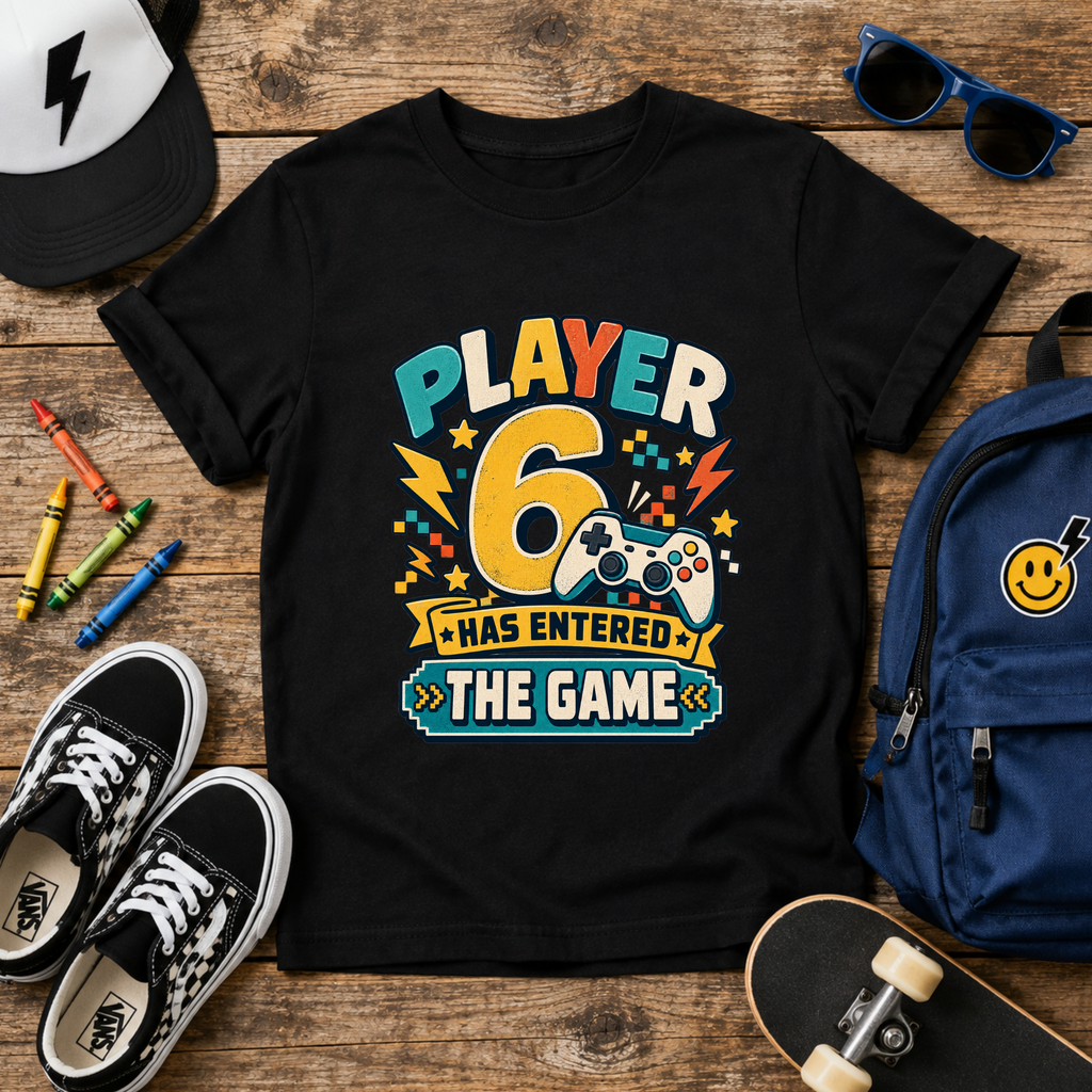 Kids Tee "Player 6 Has Entered The Game" Birthday Video Game Shirt