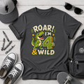Kids T-Shirt - "Roar! I'm 4 & Wild" Dinosaur Birthday Tee