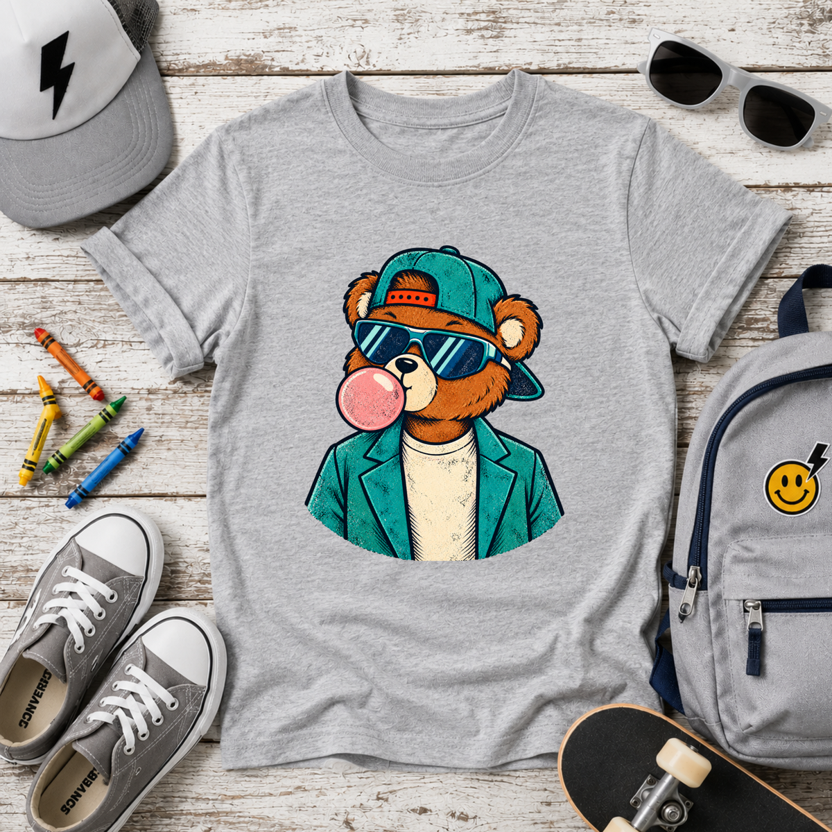 Kids T‑Shirt Cool Bear with Bubblegum Graphic Tee