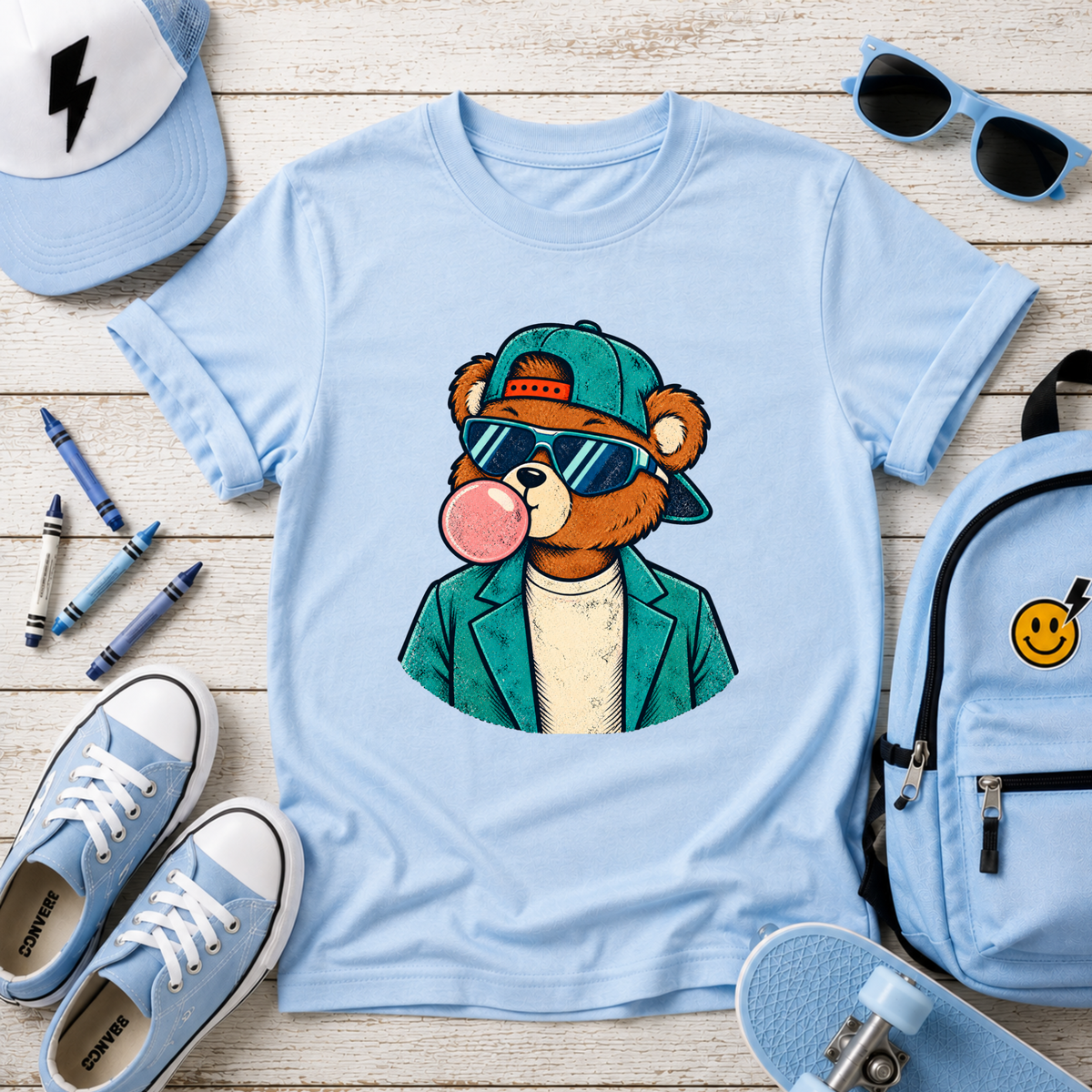 Kids T‑Shirt Cool Bear with Bubblegum Graphic Tee