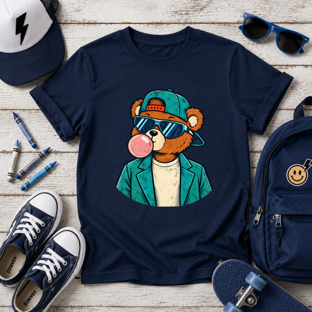 Kids T‑Shirt Cool Bear with Bubblegum Graphic Tee