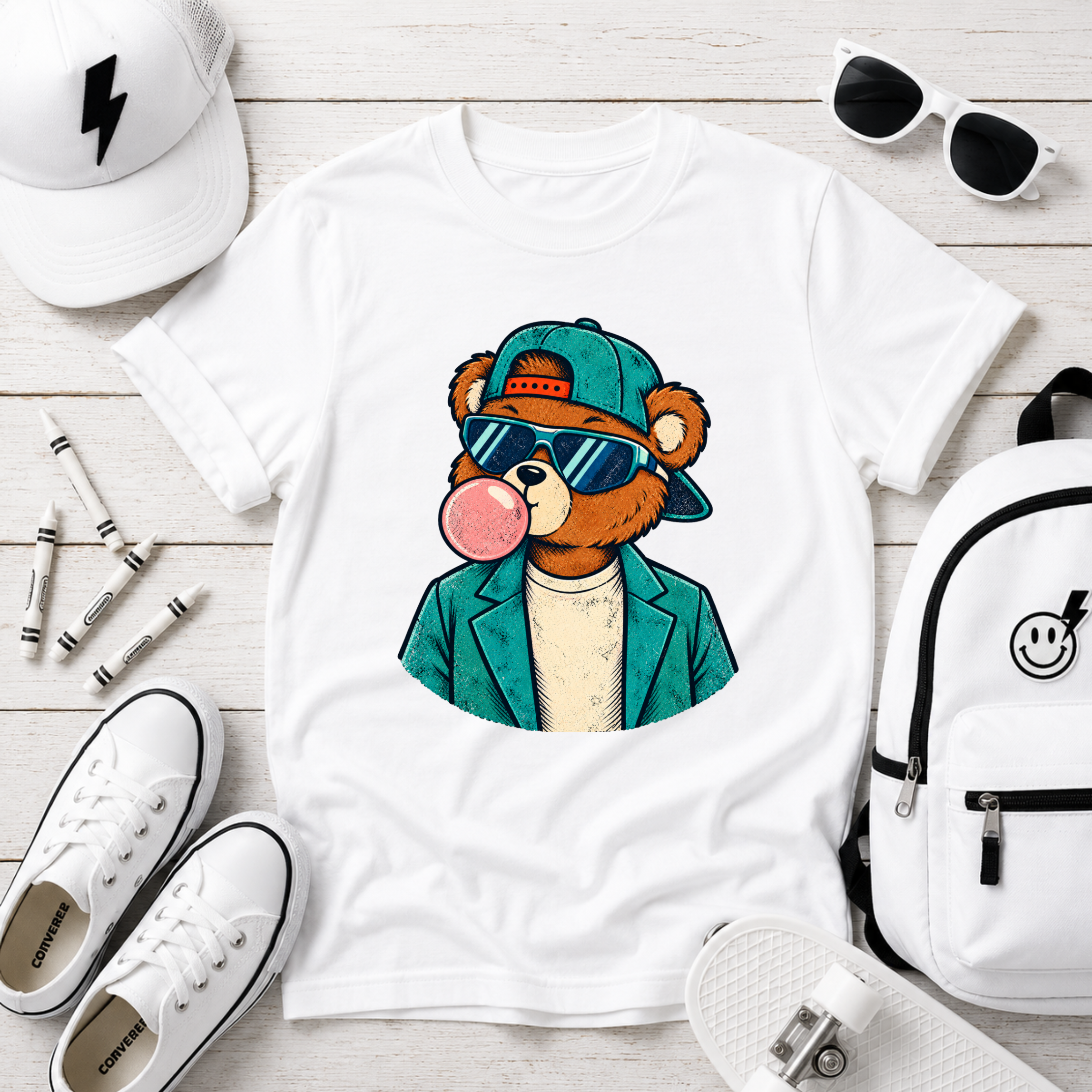 Kids T‑Shirt Cool Bear with Bubblegum Graphic Tee