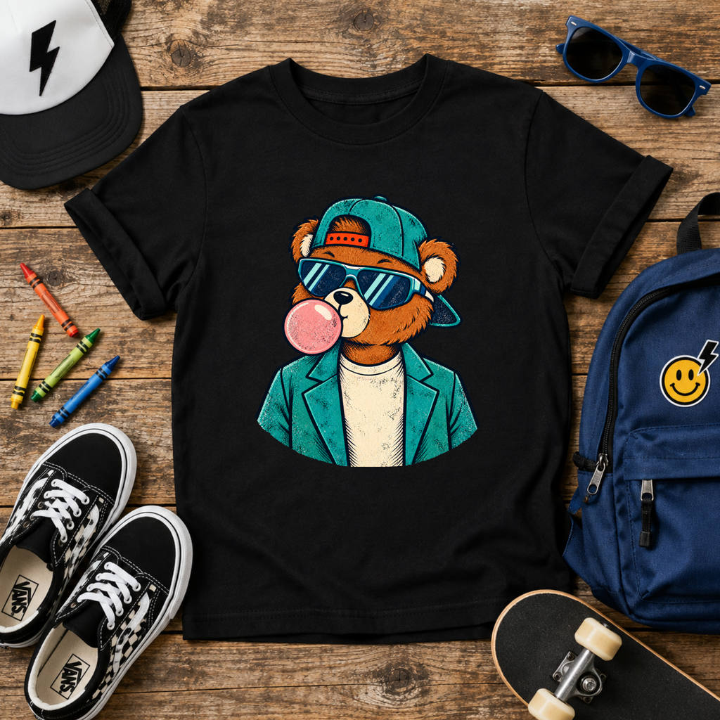 Kids T‑Shirt Cool Bear with Bubblegum Graphic Tee